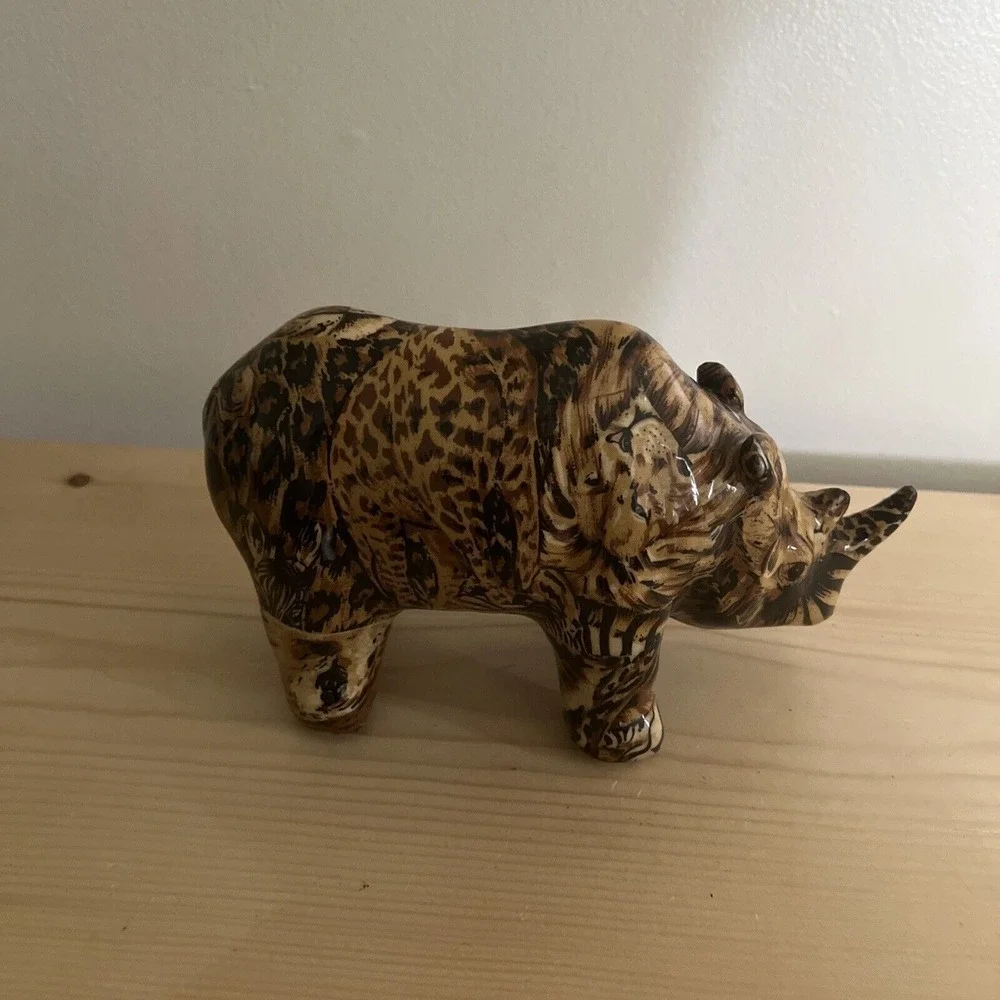 La Vie Glazed Safari Patchwork Rhino Figure Rhinoceros Figurine